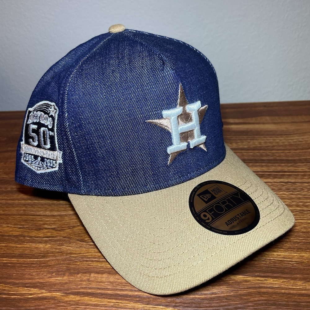 New Era Houston Astros Denim Snapback Hat A-Frame 50th Anniversary Patch Blue